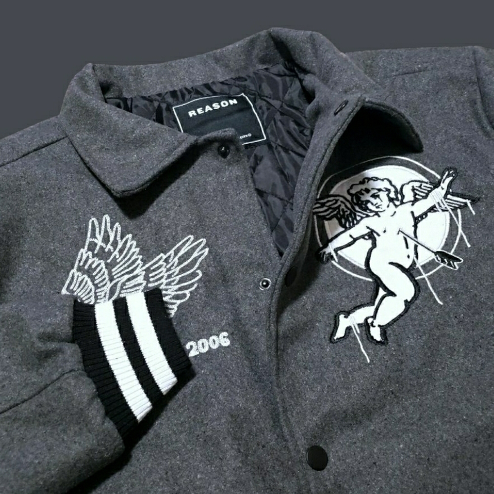 Reason Charcoal Bomber Jacket with Embroidered Designs $159 - Picture 4 of 6